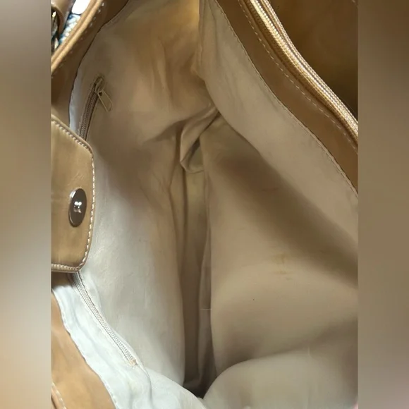 Woven Multicolor Straw Tote Bag Tan Faux Leather Handles Shoulder Purse - Picture 9 of 16